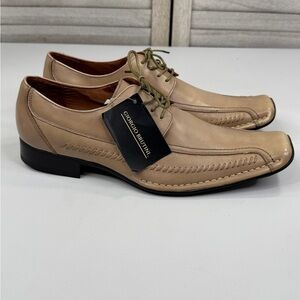 GIORGIO BRUTINI Men's Square Toe Leather Laced Oxford Dress Shoes Beige-8.5M